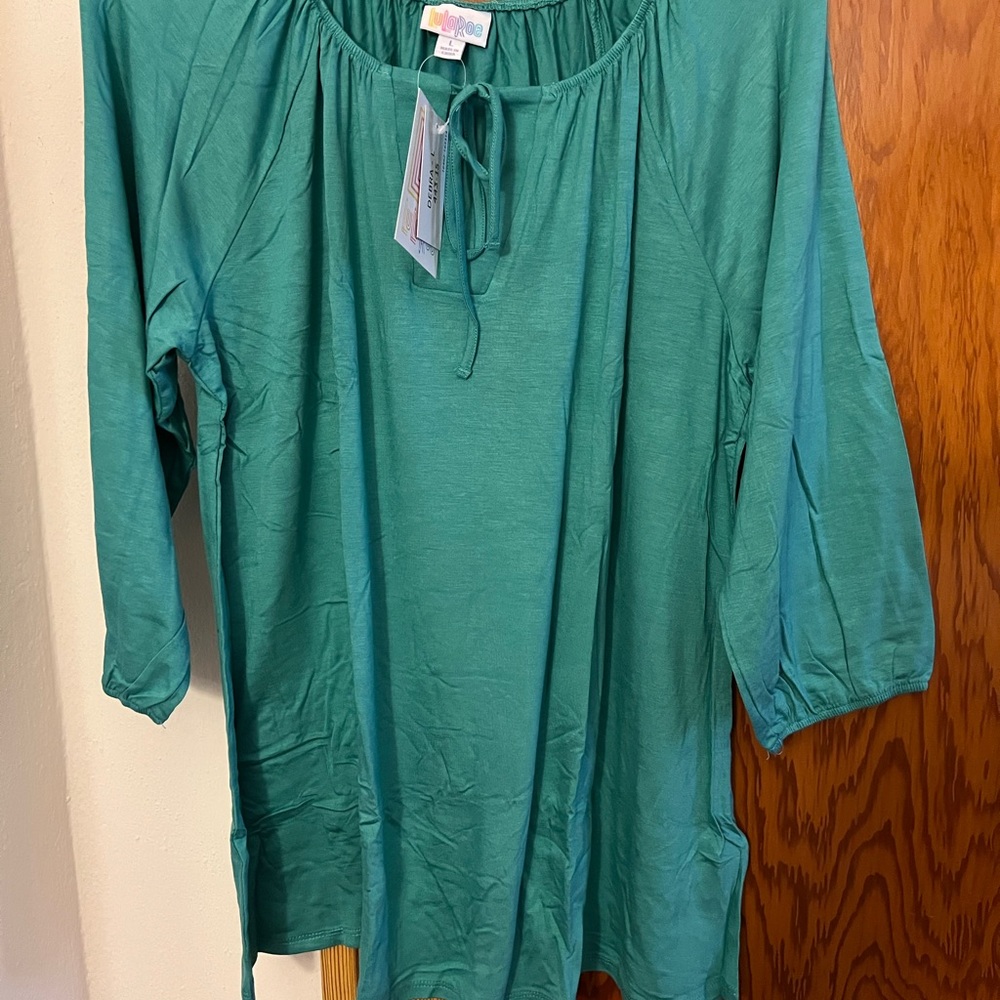 LuLaRoe Large Green Debra Tie-Front Blouse